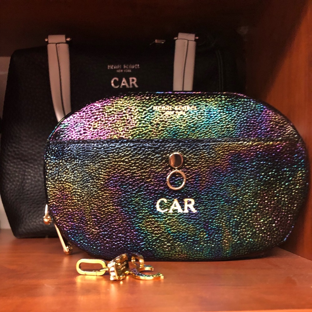 RARE Henri Bendel Belt Bag Petrol Black Liquid Metallic Leather.